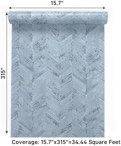 VaryPaper 15.7" x 315" Light Blue Herringbone Grasscloth Peel and Stick - Image 7