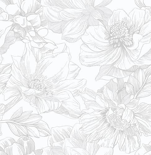 Ismoon Large Floral Peel and Stick Wallpaper Boho White/Grey Contact Paper by Ismoon