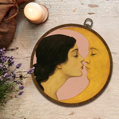 KLYTINK Retro Celestial Decor, Romantic Moon and Young Girl Round Wall Art - Image 2