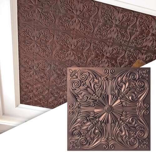 Art3d PVC Drop Ceiling Tiles 24x24 in, 48 Sq.Ft, Rose Copper by Art3d