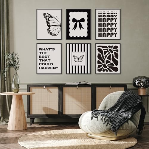 Habseligkeit Black Abstract Wall Art Prints Butterfly Poster 8x10 Set of 6 - Image 2