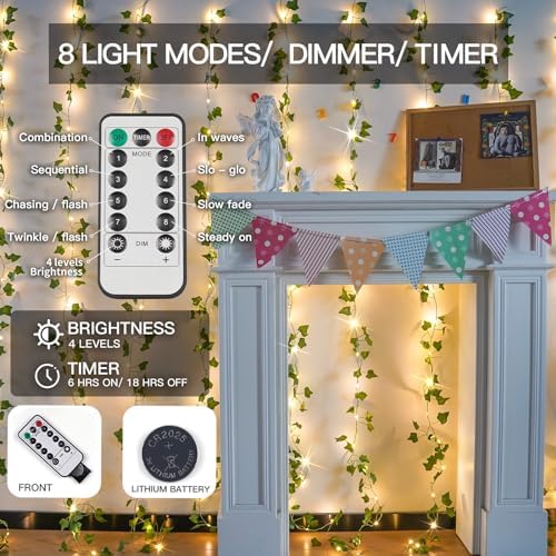 suddus Vine Lights for Bedroom 200 LED Ivy Curtain Lights Remote6.5x6.5ft - Image 5