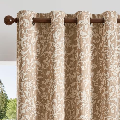 jinchan Taupe Floral Blackout Curtains 84 Inch Farmhouse Grommet 2 Panels by JINCHAN