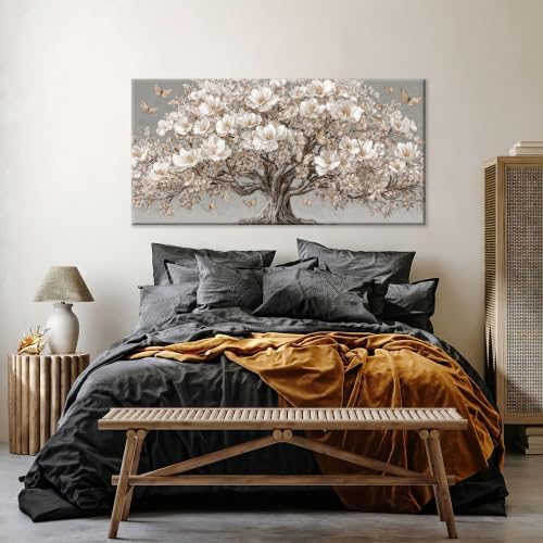 White Magnolia Tree Butterfly Canvas Wall Art Decor - Image 3