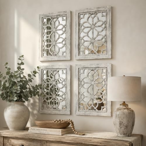 Set of 4 11x15 Inch Rectangular Shatterproof Grey Decorative Wall Mirrors by HMANGE