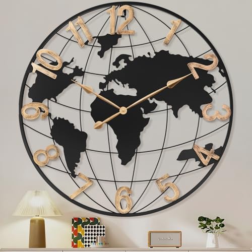Pytha Sight 36 Inch Large Extra Metal Oversized Arabic World Map Wall Clock by Pytha+Sight