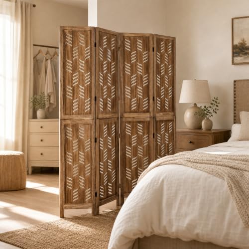 GIANTEX 4 Panel Folding Room Divider, Wood Privacy Screen - Image 2