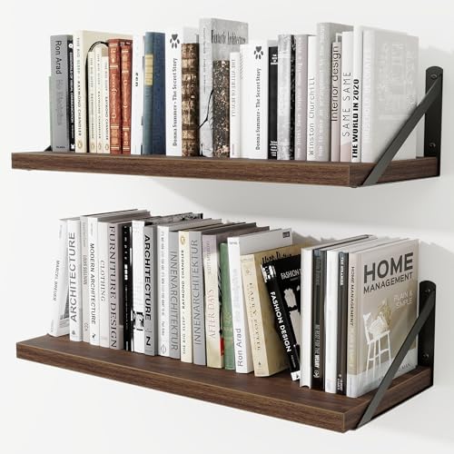 Deep Wall Shelves 24"W x 8"D Engineered Wood Floating Shelves by Venusmiles