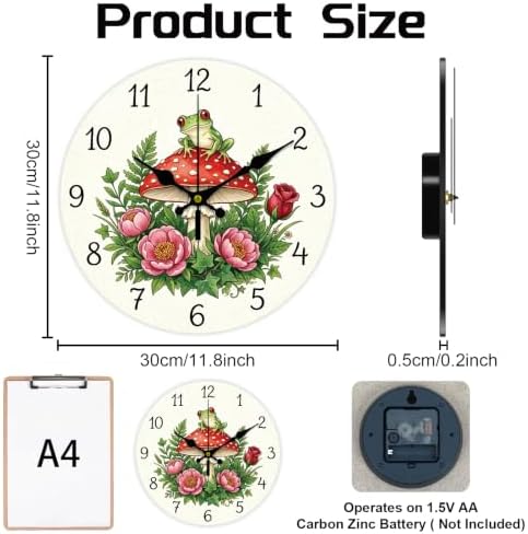 Mushroom & Frog Wall Clock Silent Non-Ticking 12" - Image 2