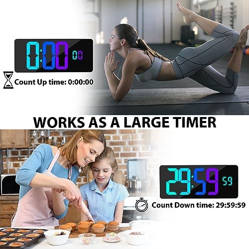 18" Large RGB Digital Wall Clock 11 Color, Remote Auto Dimming Alarm - Image 6