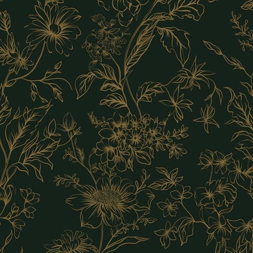 Hopepak 17.3''x197'' Floral Peel and Stick Wallpaper Gold and Green Contact - Image 2