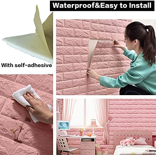 3D Wall Panels Peel and Stick, 58 Sq Ft Coverage, Faux Brick Pink - Image 2