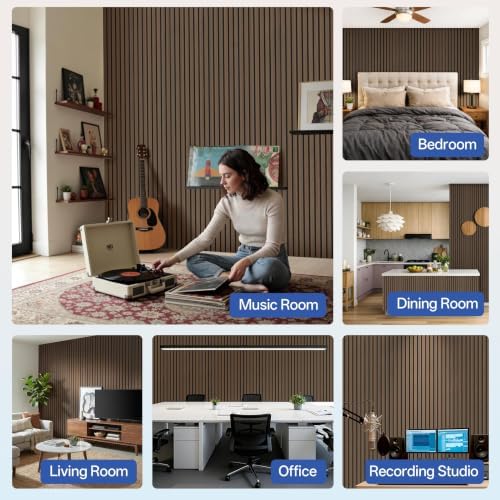 PIWA Acoustic Wood Slat Wall Panels, 2 Pack 92.9"x11.8" Dark Walnut - Image 2