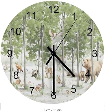 Forest Wood Wall Clock, Cartoon Forest Nature Animal Bear, Rabbit Style Pattern - Image 2