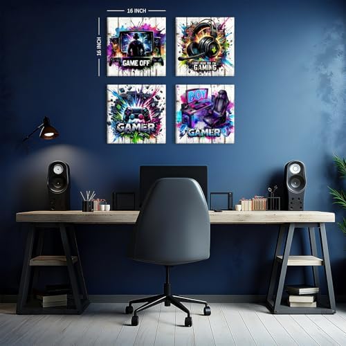 Gaming Room Decor for Teen Boys Bedroom Rustic Headset Controller Canvas Prints - Image 3