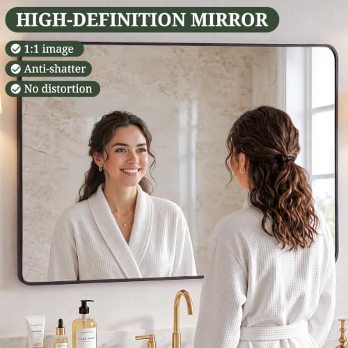 Bathroom Mirror for Wall, 40x30 Inch HD Tempered Glass Vanity Mirror - Image 4