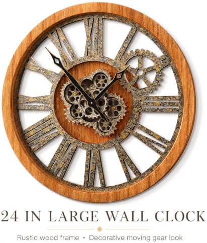 HOIBAI Large Wall Clock 24 Inch Vintage Brown - Image 2