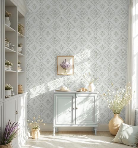 Kitico Peel and Stick Retro Bohemian Wallpaper Light Beige Contact Paper Flower - Image 2