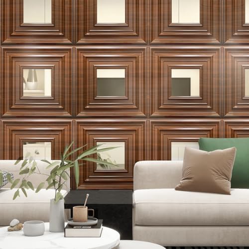 12 Pack PVC Ceiling Tiles 19.7"x19.7" – Silver Mirror & Wood Grain 3D Wall - Image 2