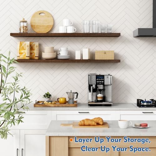 Harwaya 48 inch Floating Shelves Dark Wood, Long Wall Shelves - Image 2