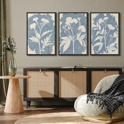 MUDECOR Framed Canvas Print Wall Art Blue Botanical Silhouette Soft Blue - Image 4