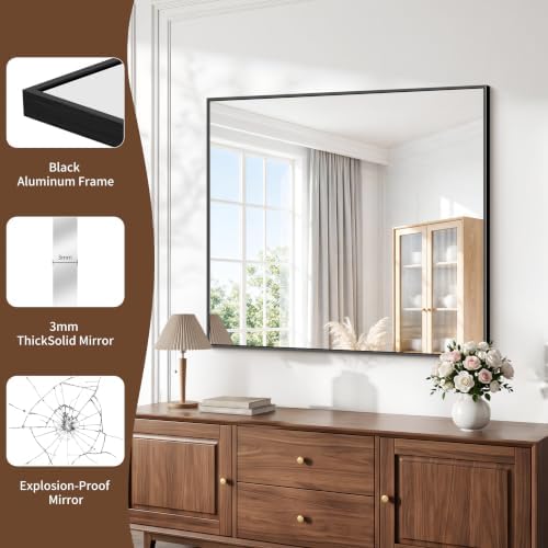 DESBING Black Bathroom Mirror for Wall, 36x40 Inch Rectangle Mirrors - Image 4