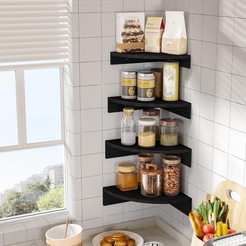 Alsonerbay Wood Corner Floating Shelves Wall Mount 4-Pack - Image 4