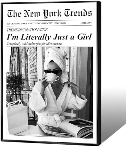 Vintage Black White Newspaper Canvas Wall Art I'M Literally Just A Girl by Unknown