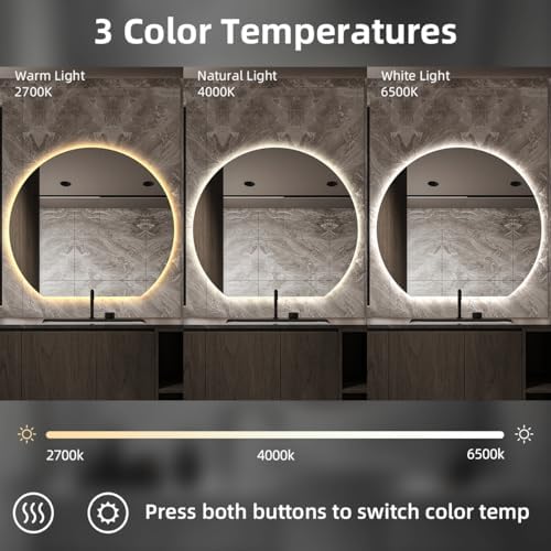 36 in. W x 32 in. H Half Moon Round LED Bathroom Mirror - Image 3