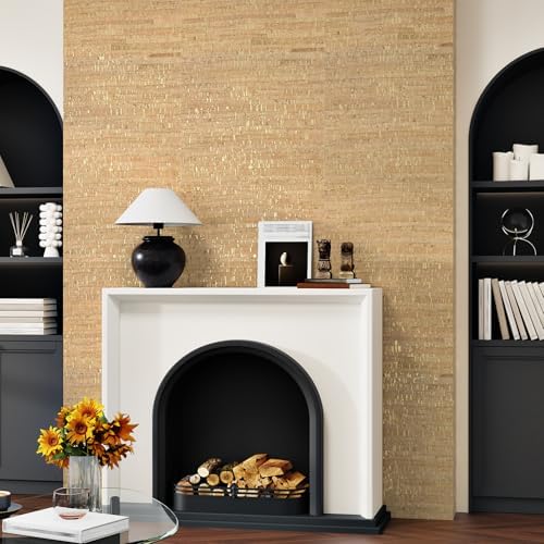 WESTICK Gold Cork Fabric Peel and Stick Embellished Wood Wallpaper Removable - Image 5