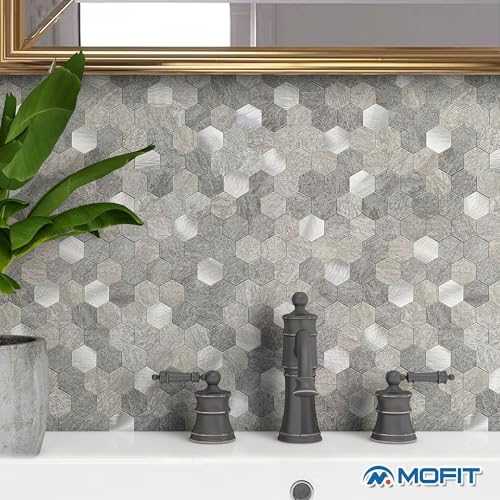Peel and Stick Backsplash Hexagon Marble Tiles Gray 10pcs - Image 3