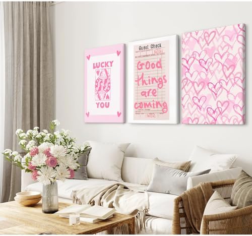 Lucky You Pink Wall Art Guest Check Preppy Wall Decor Trendy Aesthetic Canvas - Image 5