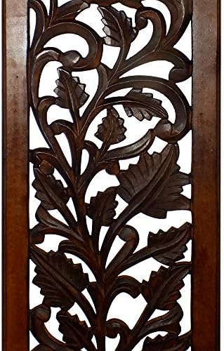 Benjara Hand Crafted Mango Wood Wall Panel, Rectangle Shape - Image 5
