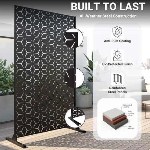 6FT Metal Privacy Screen Outdoor – Decorative Laser Cut Privacy Fence Panel - Image 3