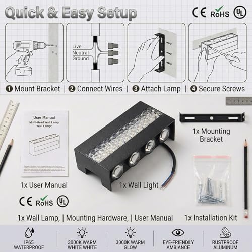 10 Pack LED Wall Sconce, 3000K Warm White IP65 - Image 6