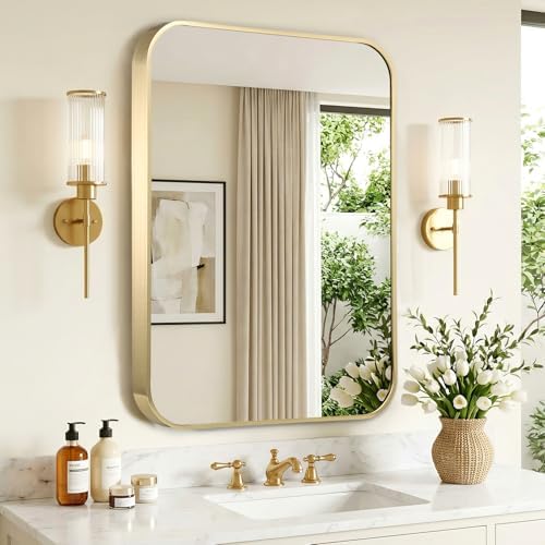 Gold Bathroom Mirror for Over Sink, Modern Decorative Vanity Mirror for Living by Titameg