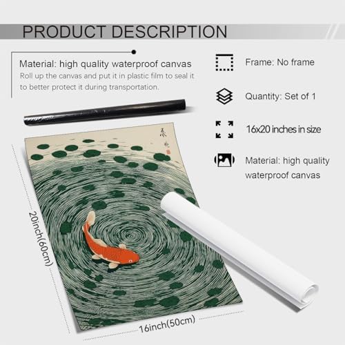 Japanese Koi Fish Poster Oriental Asian Lucky Carp Canvas Wall Art Vintage - Image 2