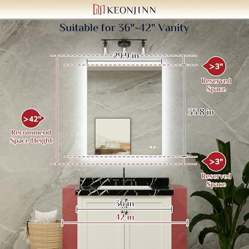 Keonjinn 30" x 36" Backlit Mirror Bathroom, Anti-Fog Mirror - Image 2