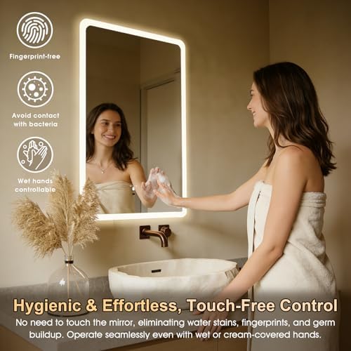 WARM&LOVE 16 x 24 Inch LED Bathroom Mirror, Hand Wave Anti-Fog Bathroom Mirror - Image 7