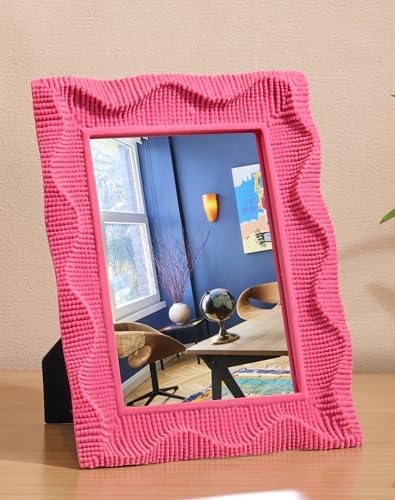 Wavy Wall Mirror, Modern Rose Pink Bedroom Decor Aesthetic by TEIPAI