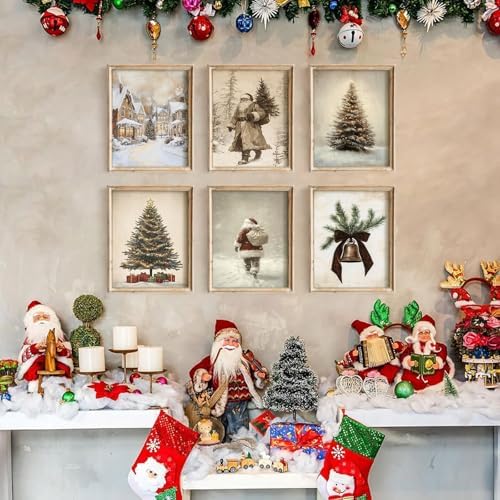 uniro Vintage Christmas Wall Art Set of 6pcs, Santa Claus Prints, Neutral - Image 2