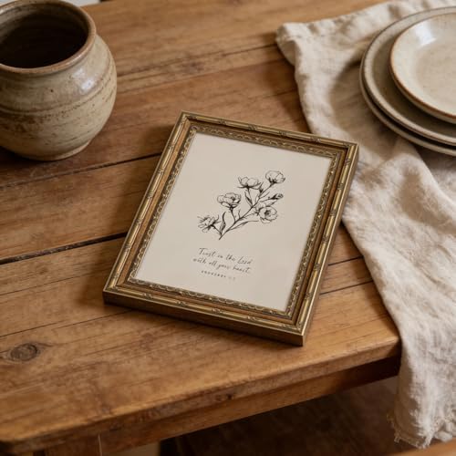 Vintage Gold Framed Wall Art Christian Bible Verse Wall Art Neutral Floral - Image 7