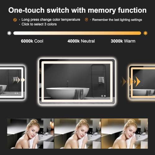 LED Bathroom Mirror with Lights, 24 x 40 Lighted Vanity Wall Mirror - Image 4