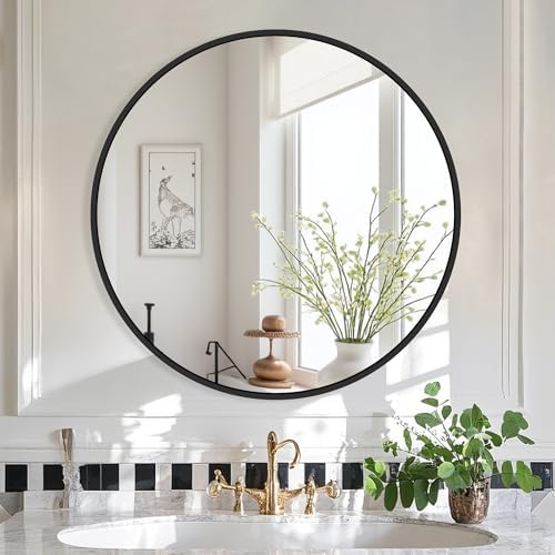 Delma 22 Inch Black Round Circle Mirror - Image 2