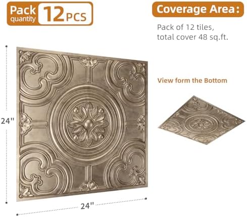 WOWSTAR 12-Pack 24"x24" Drop Ceiling Tiles, Waterproof Glue up Ceiling Panels - Image 5
