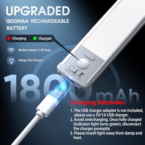 MCGOR 10inch Under Cabinet Lighting, 2 Pack Rechargeable Motion Sensor Light - Image 5