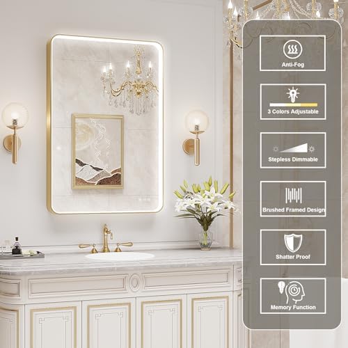 LED Mirror for Bathroom 24X36 Inch Gold Framed - Image 6