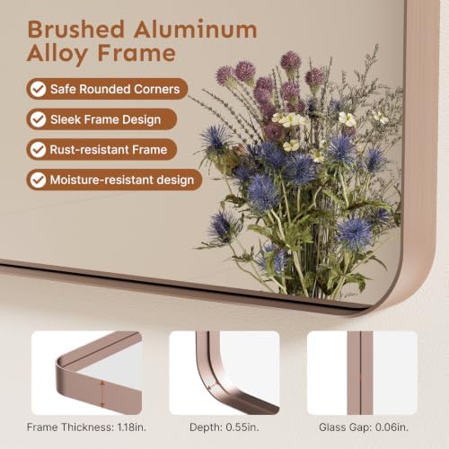 Kosmonia 30x22 Inch Bathroom Vanity Mirror Brushed Rose Gold - Image 3