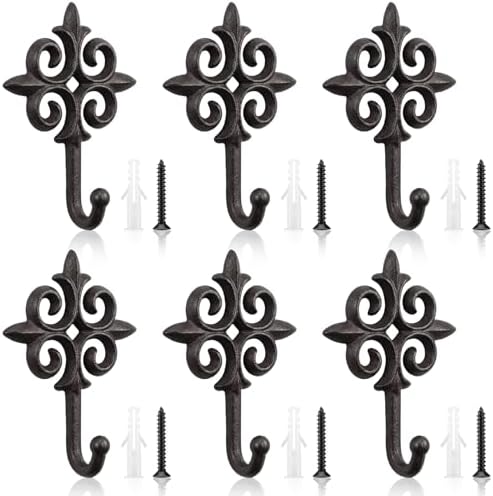 Hicarer 6 Sets Rustic Cast Iron Wall Hooks Decorative Antique Towel Hooks by Hicarer