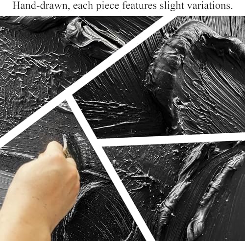 3D Hand Painted Abstract Canvas Wall Art Black Art Wall Decor - Image 3